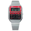 Casio Vintage Unisex Watch Digital Red Dial With Silver Stainless Steel Band, CA-500WE-4BDF